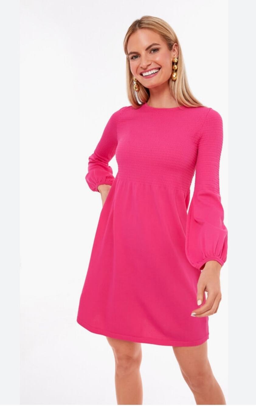 Tuckernuck Pomander Place Hot Pink Long Sleeve Mini Dress Preppy Size XL